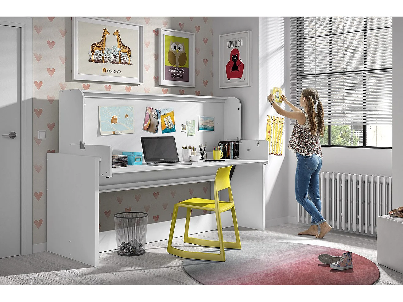 Ombouwbed 90x200 cm tot wit gelakt houten bureau Denver