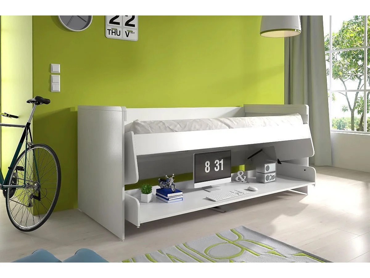 Ombouwbed 90x200 cm tot wit gelakt houten bureau Denver