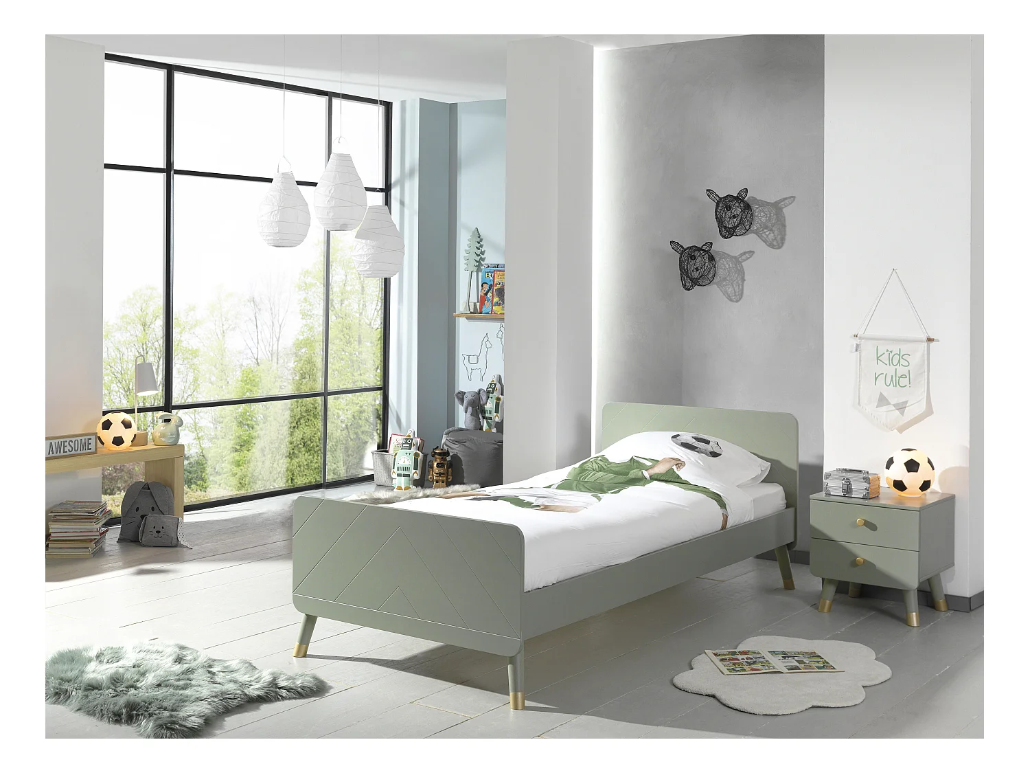 Lit Enfant en Bois Massif "Billy" 90x200cm Vert