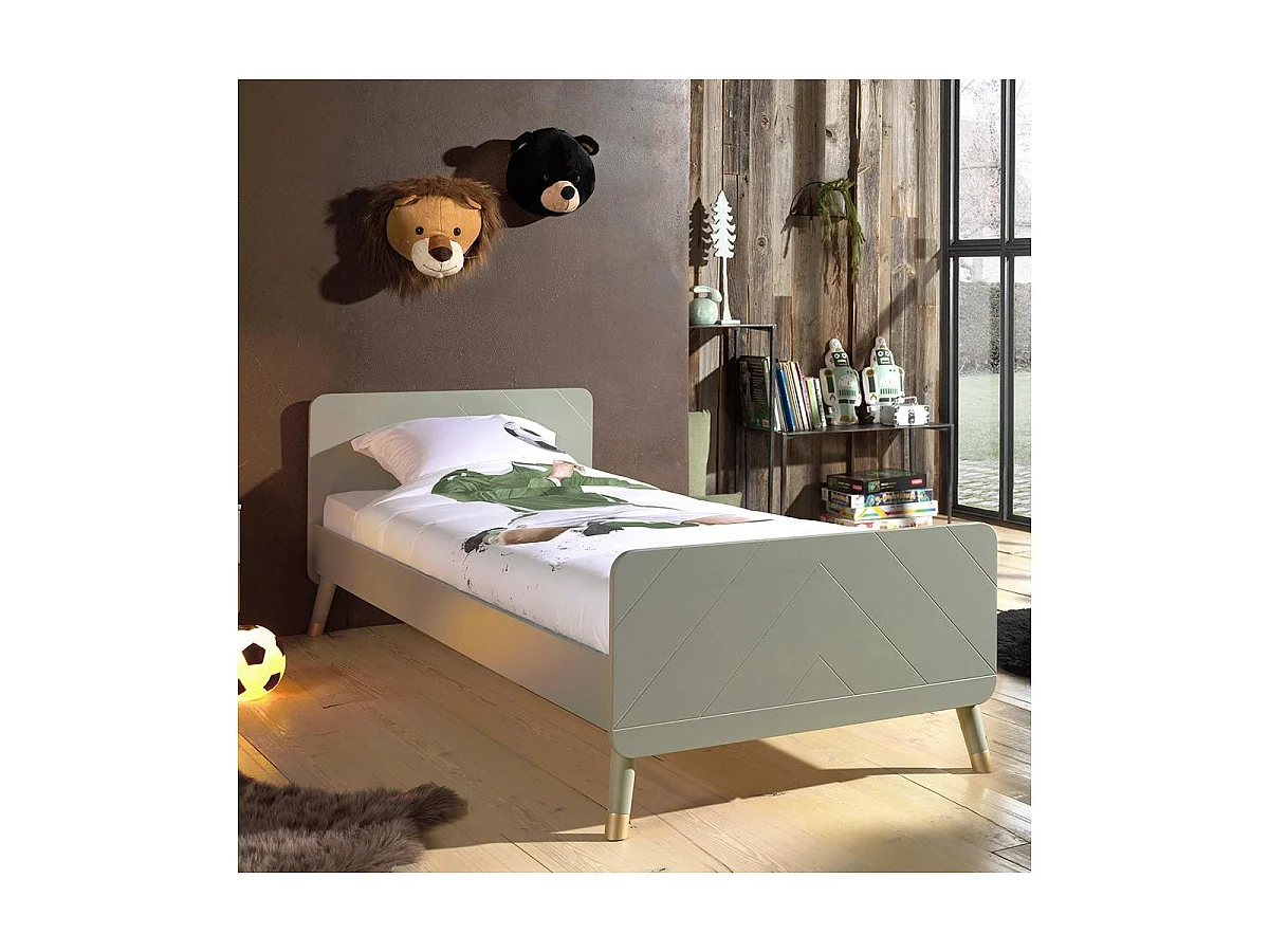 Cama infantil 90x200 cm con base de madera verde satinada Funy