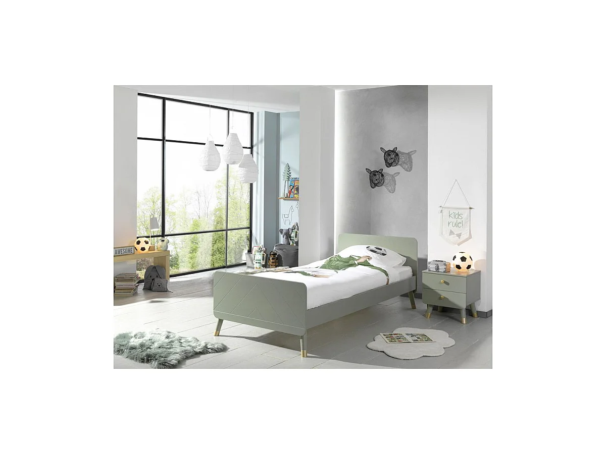 Cama infantil 90x200 cm con base de madera verde satinada Funy
