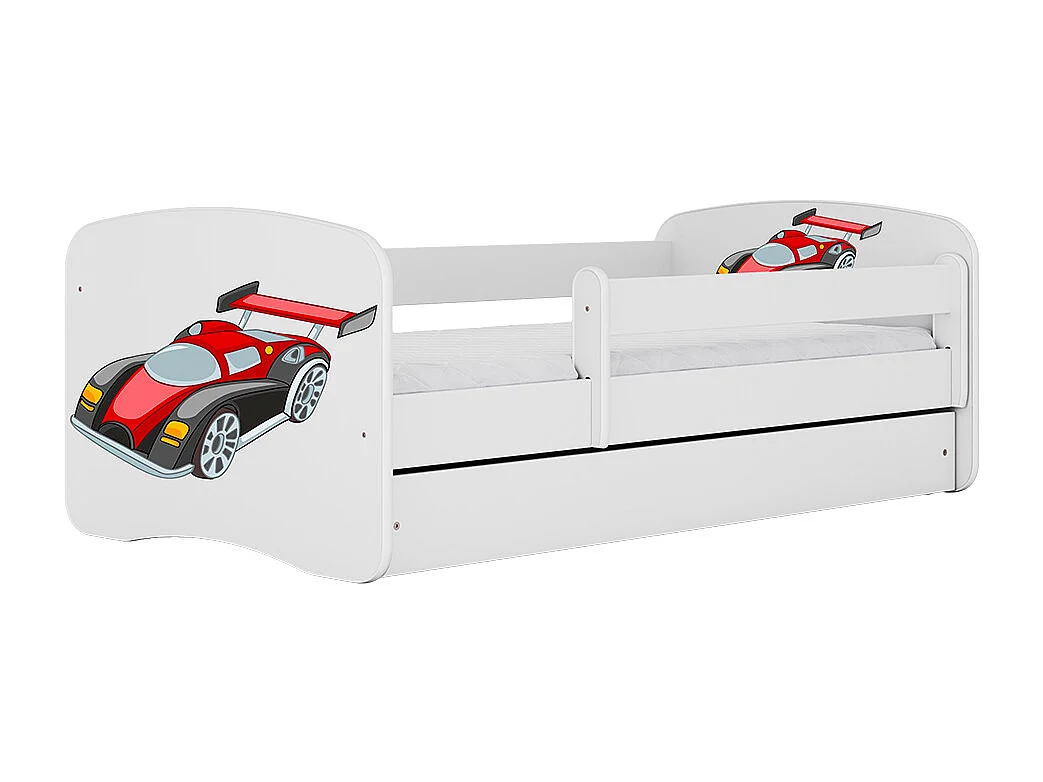 Kinderbett Rennwagen  mit Schublade Weiß 180/80 | Jugendbett