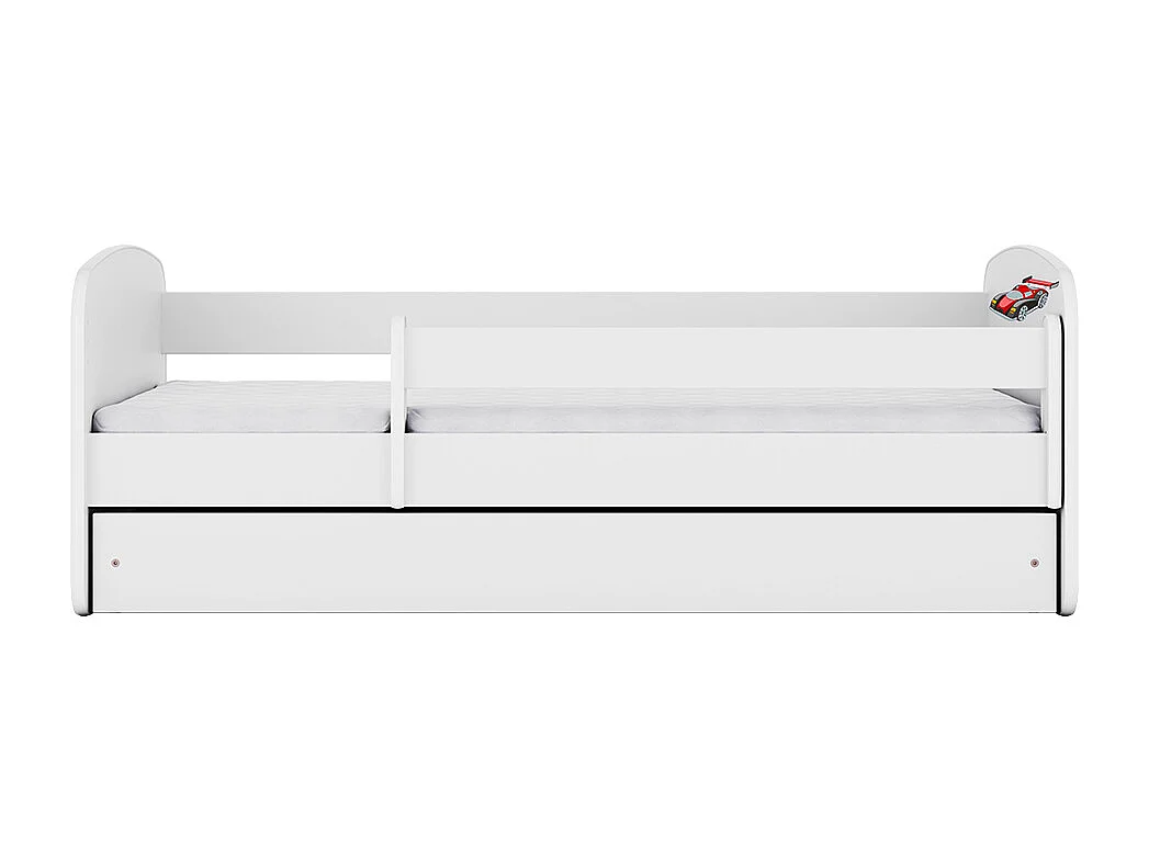 Lit 80x180 sommier et tiroir inclus Babydream Voiture de course - Blanc