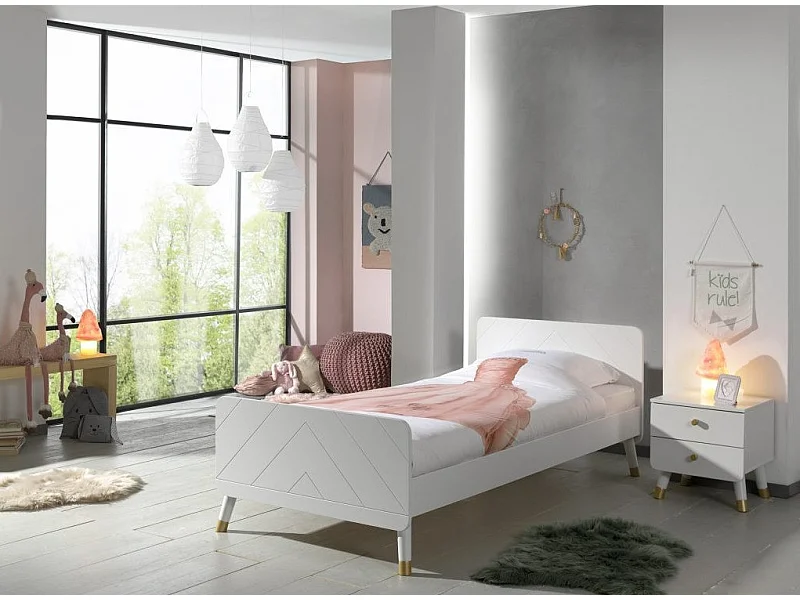 Lit Enfant en Bois Massif "Billy" 90x200cm Blanc