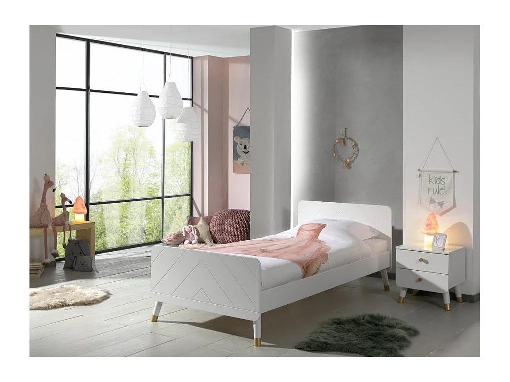 Lit Enfant en Bois Massif "Billy" 90x200cm Blanc