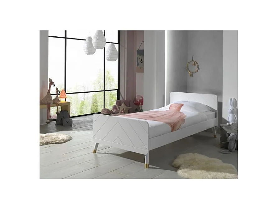 Lit Enfant en Bois Massif "Billy" 90x200cm Blanc