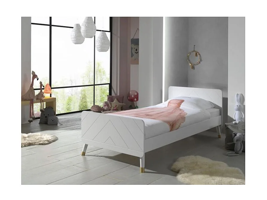 Kinderbed 90x200 cm met satijnwit houten onderstel Funy