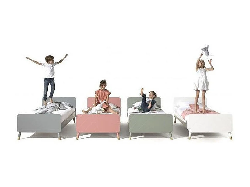 Kinderbed 90x200 cm met satijnwit houten onderstel Funy