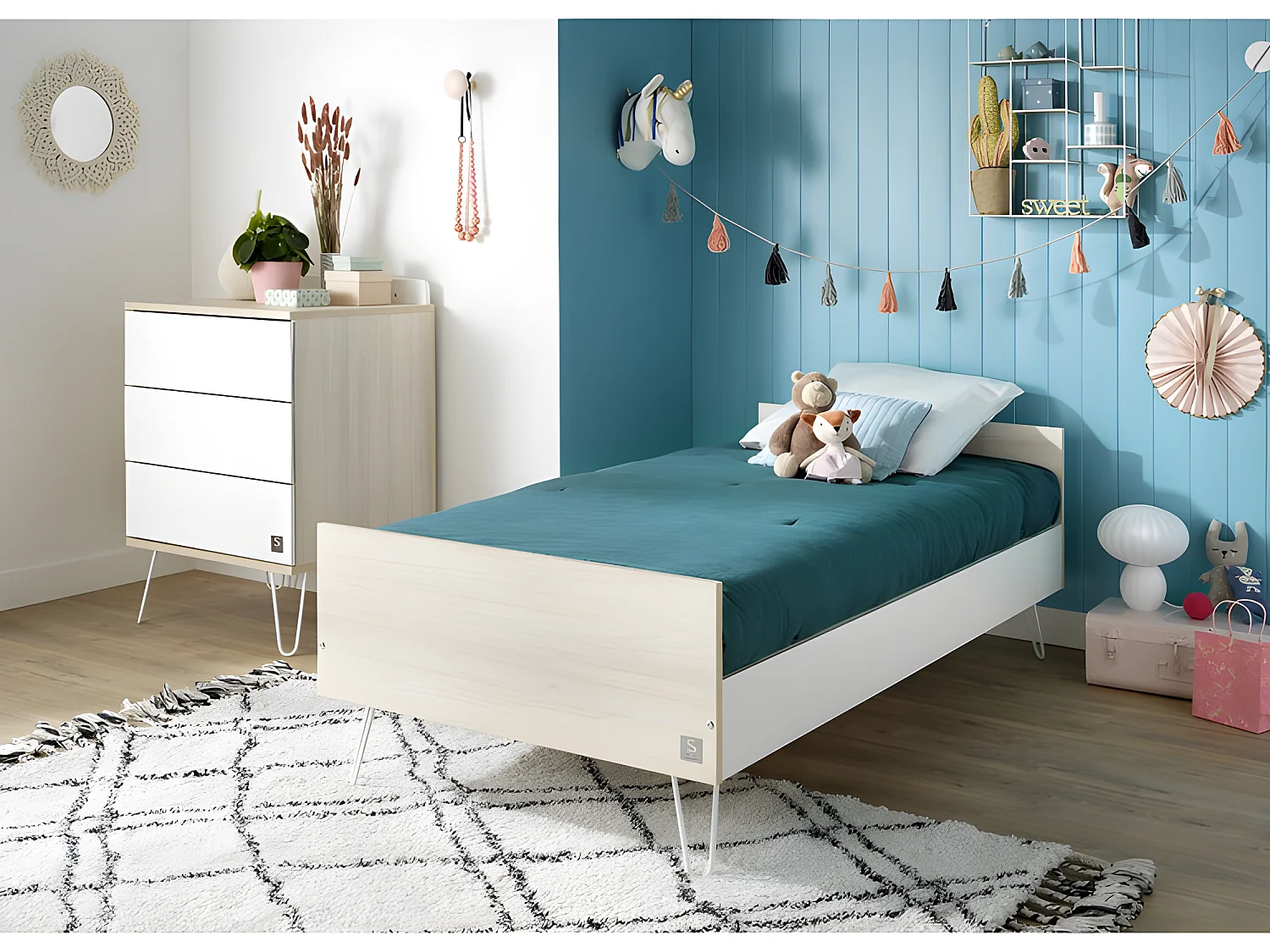 Lit 90x190 Happy Blanc et bois