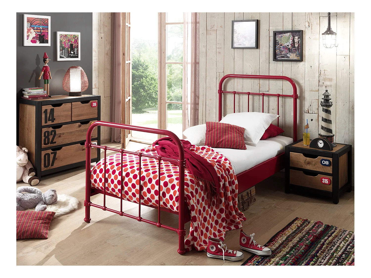 Lit Enfant Métal "New York" 90x200cm Rouge