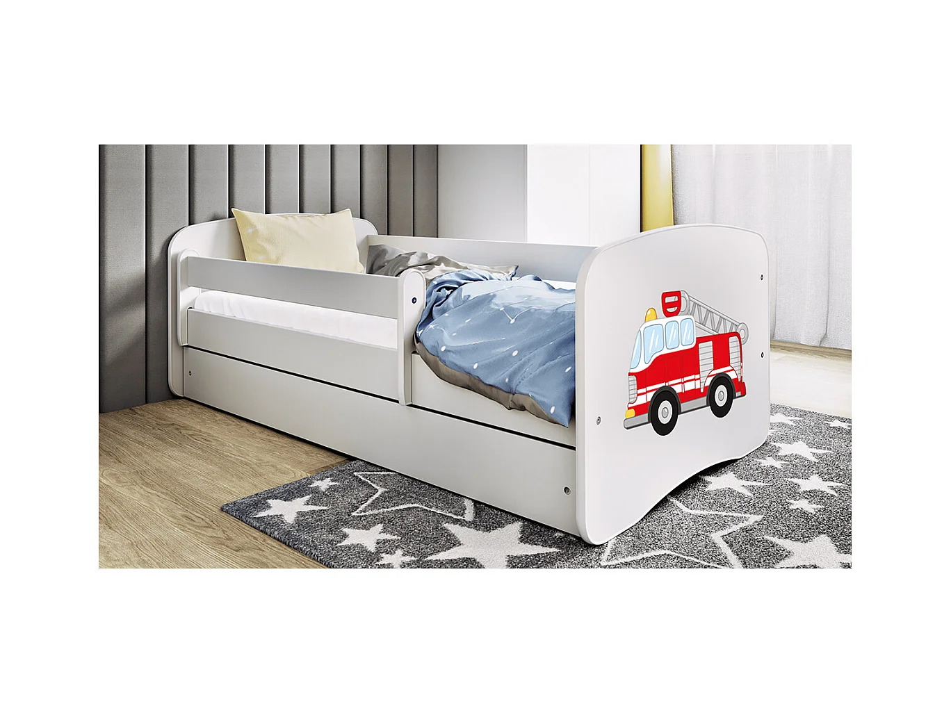 Kinderbett Löschzug  mit Schublade Weiß 180/80 | Jugendbett