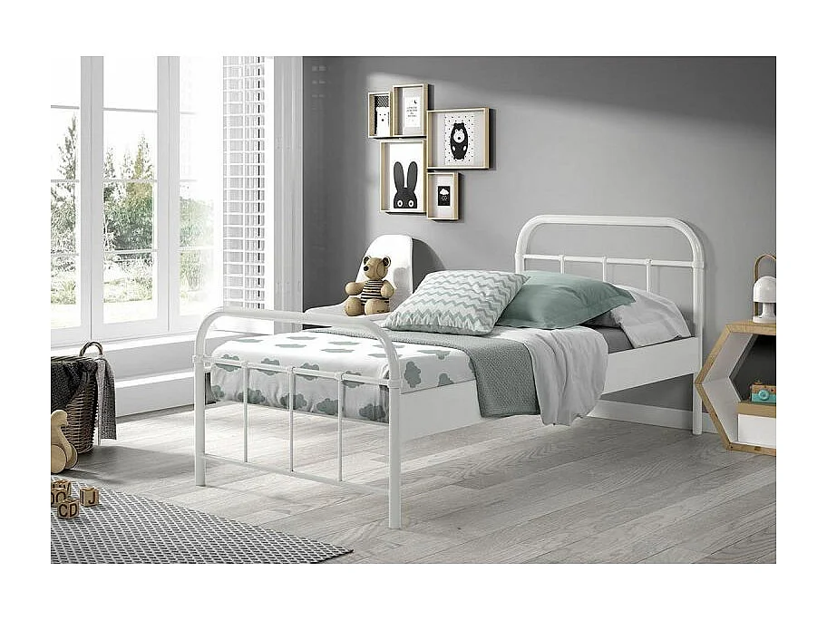 Pack - Lit Enfant & Sommier "Boston" 90x200cm Blanc