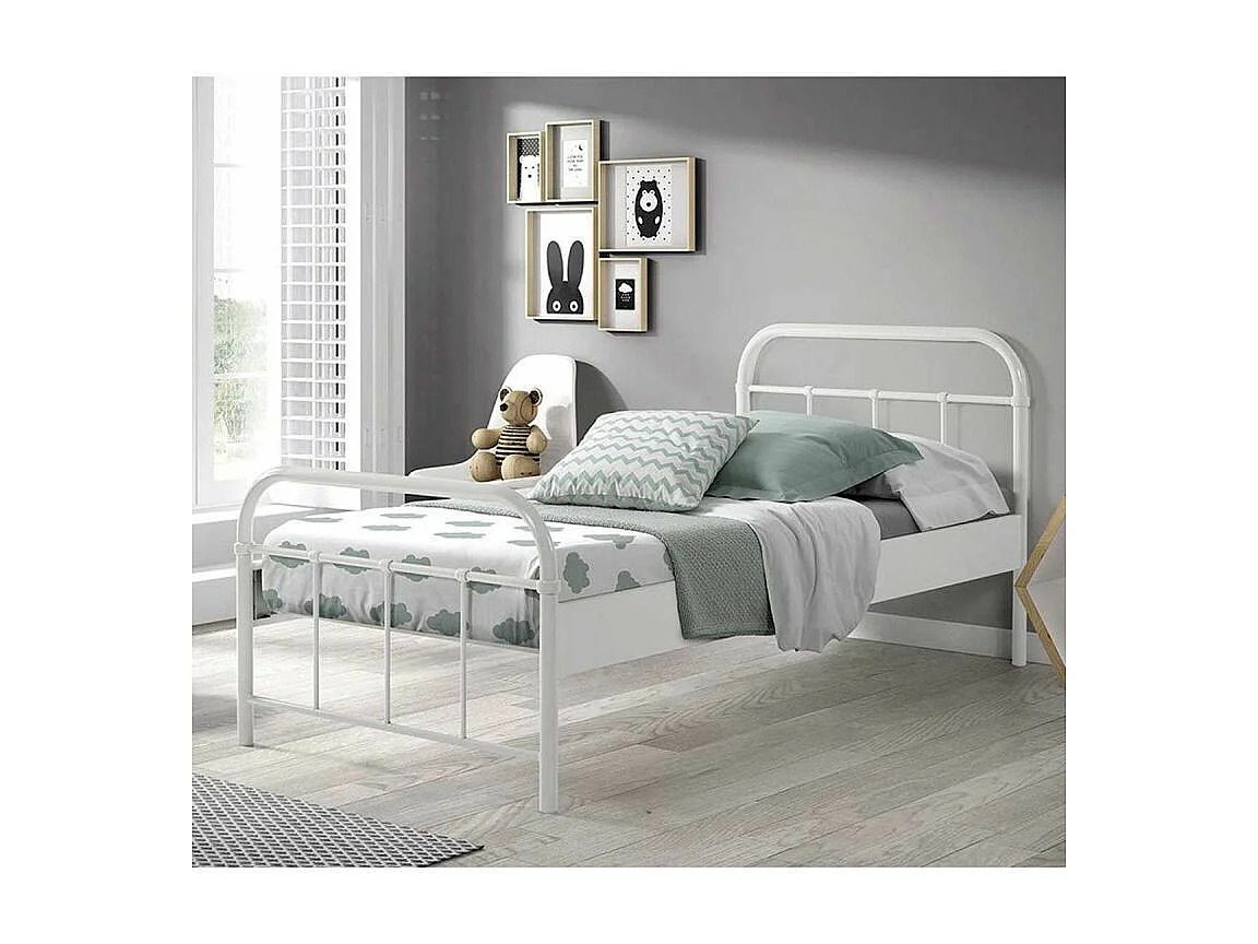 Pack - Lit Enfant & Sommier "Boston" 90x200cm Blanc