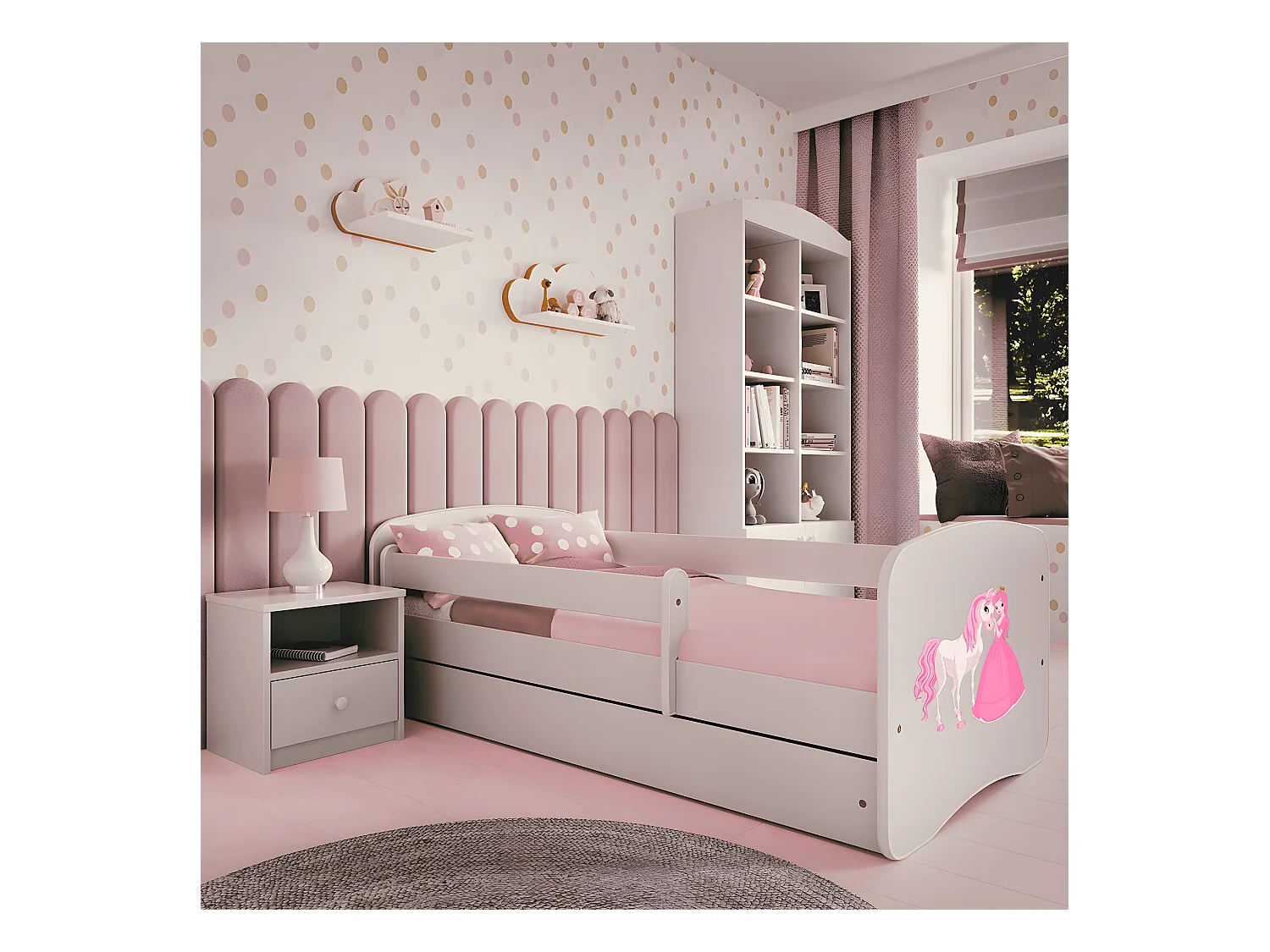 Kinderbett Prinzessin Pferd  mit Schublade Weiß 180/80 | Jugendbett