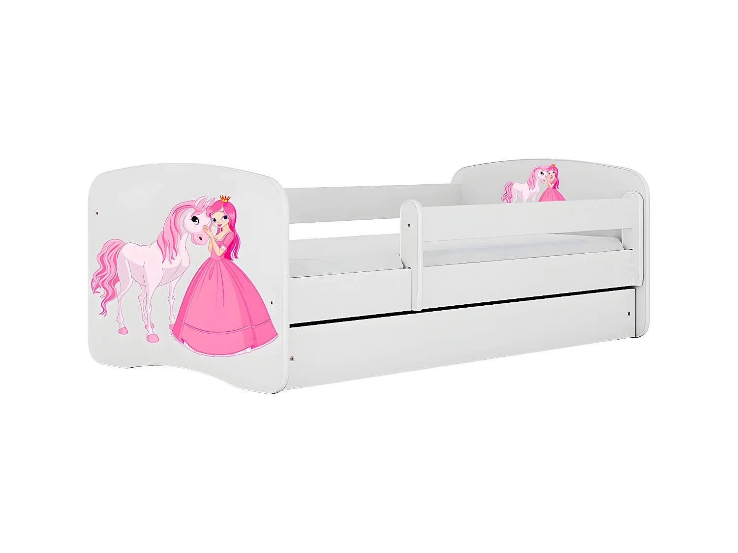 Kinderbett Prinzessin Pferd  mit Schublade Weiß 180/80 | Jugendbett