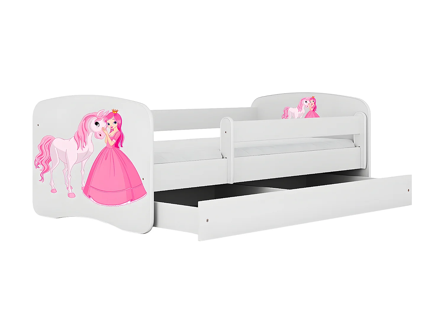 Kinderbett Prinzessin Pferd  mit Schublade Weiß 180/80 | Jugendbett