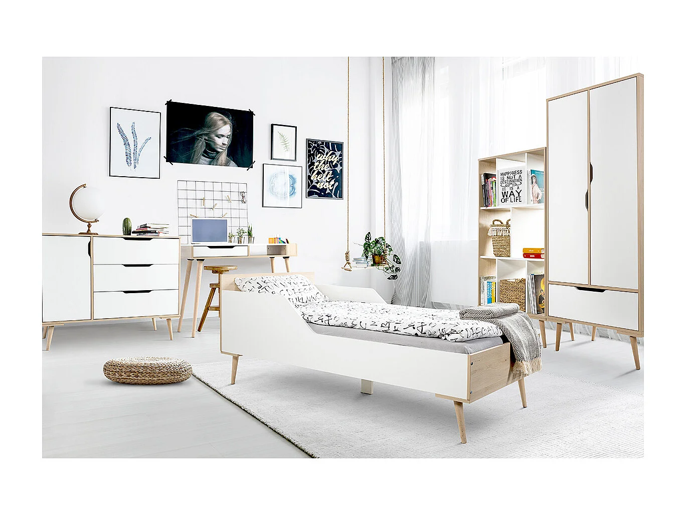 Lit 80x180 sommier inclus LittleSky by Klups Sofie Hêtre et Blanc