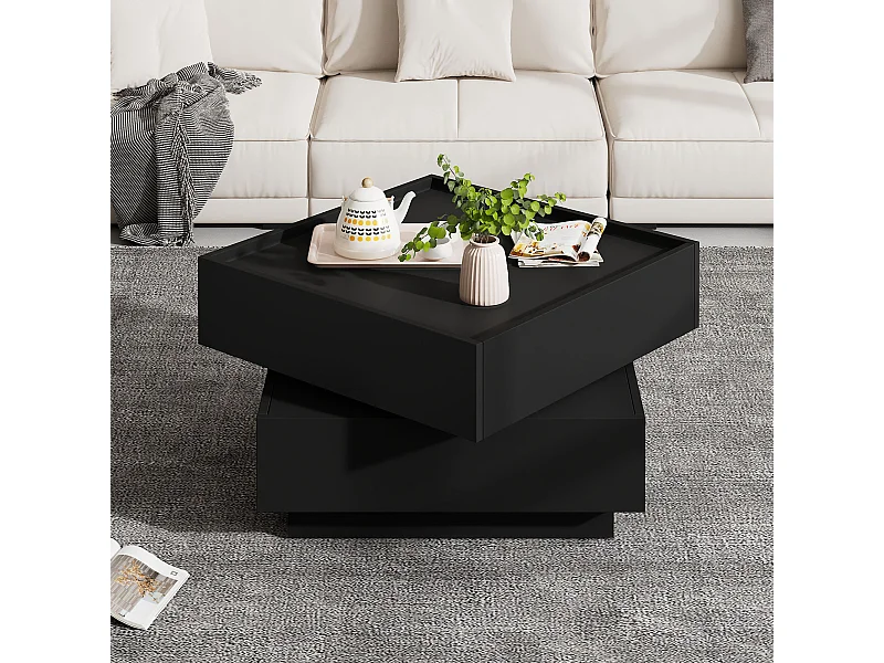 360° draaibare salontafel met draaibaar blad en opbergruimte, voor woonkamer, zwart