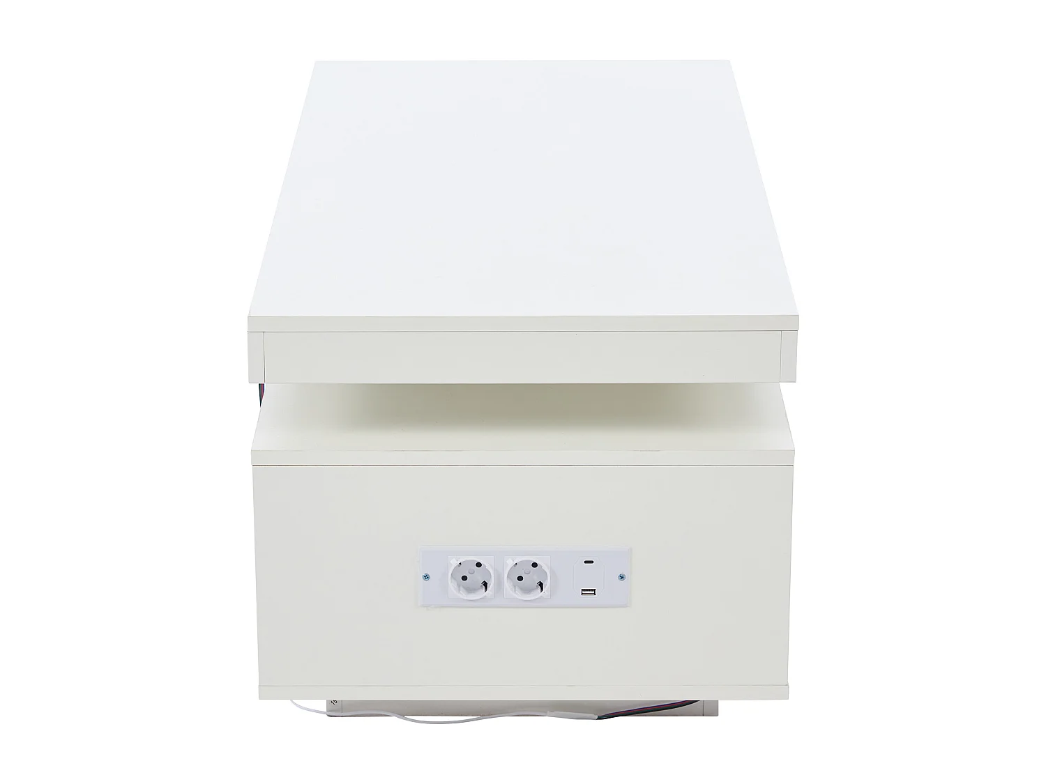 Table basse haute brillance, avec LED,  Panneau de Particules + Verre Trempé, 100 x 50 x 43 cm, Blanc