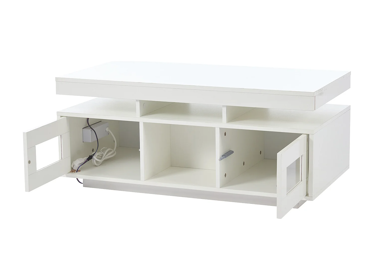 Table basse haute brillance, avec LED,  Panneau de Particules + Verre Trempé, 100 x 50 x 43 cm, Blanc