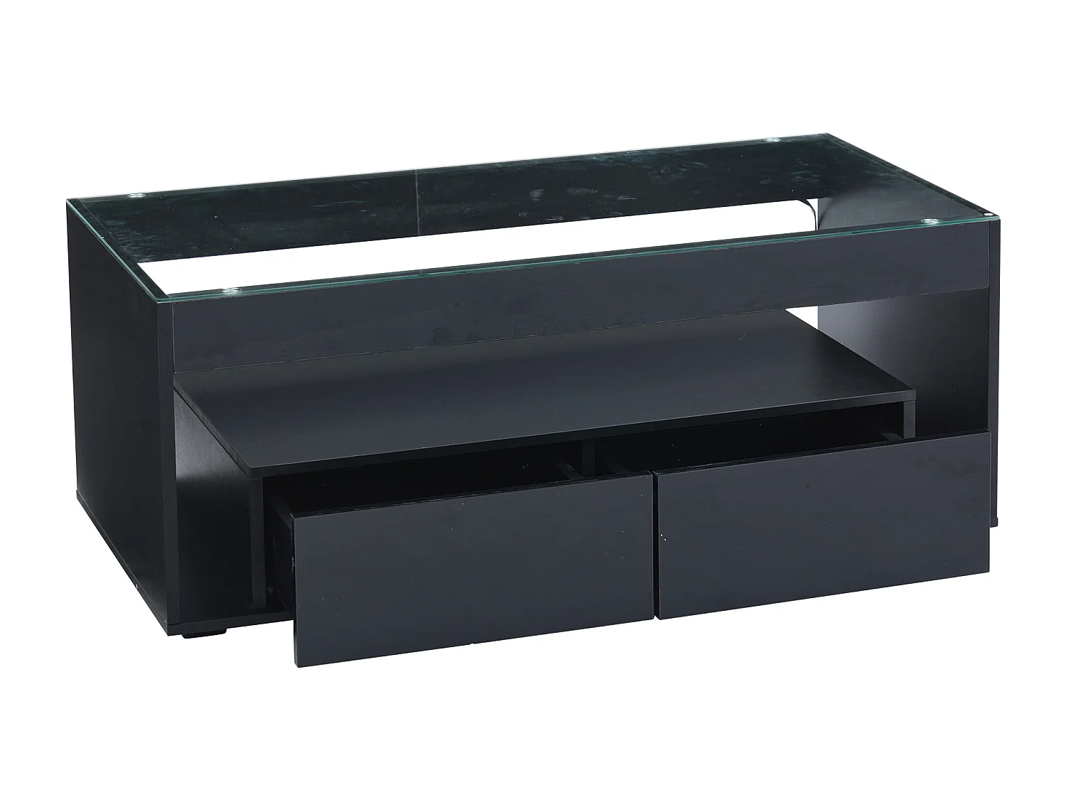 Table Basse Moderne avec LED, Table rectangulaire avec 2 Grands tiroirs, Noir, 100 × 50 × 40 cm