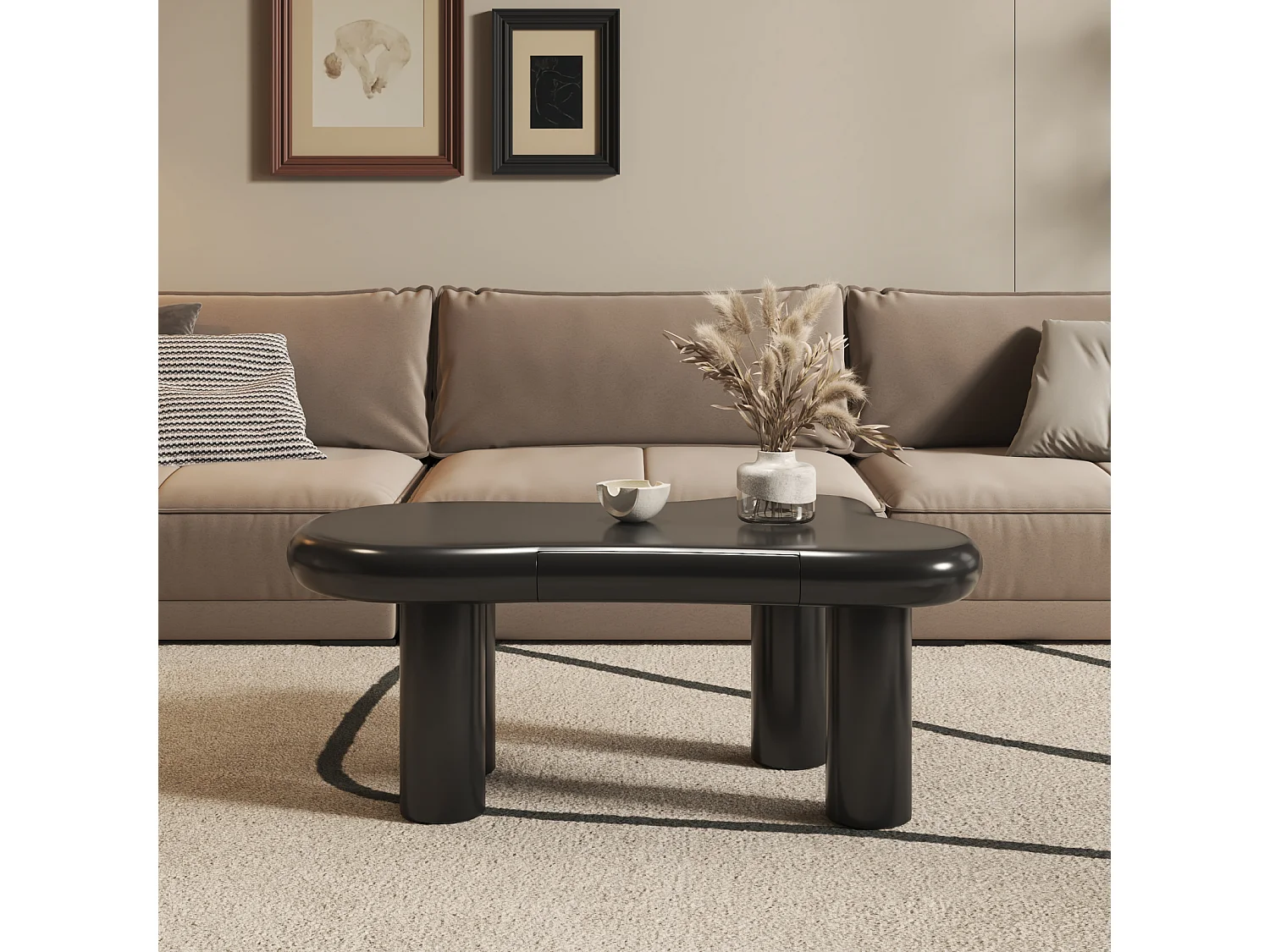 Table Basse en MDF Noir Effet Nuage avec  LED 16 Couleurs et tiroirs - avec Espace de Rangement