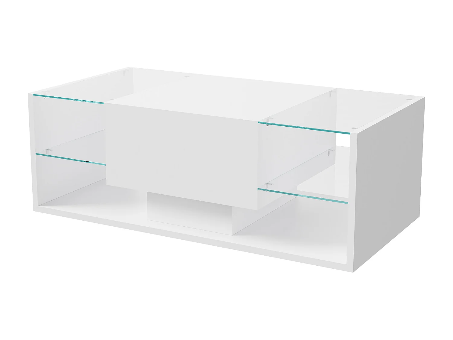 Tavolino da caffè sospeso con illuminazione LED bianca, 100 x 50 x 35 cm, piano in vetro temperato, lucido