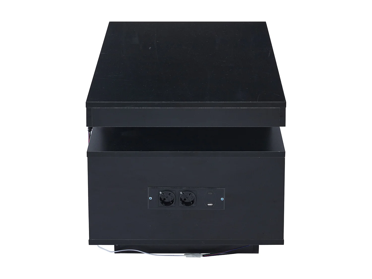 Table basse haute brillance, avec LED,  Panneau de Particules + Verre Trempé, 100 x 50 x 43 cm, noir