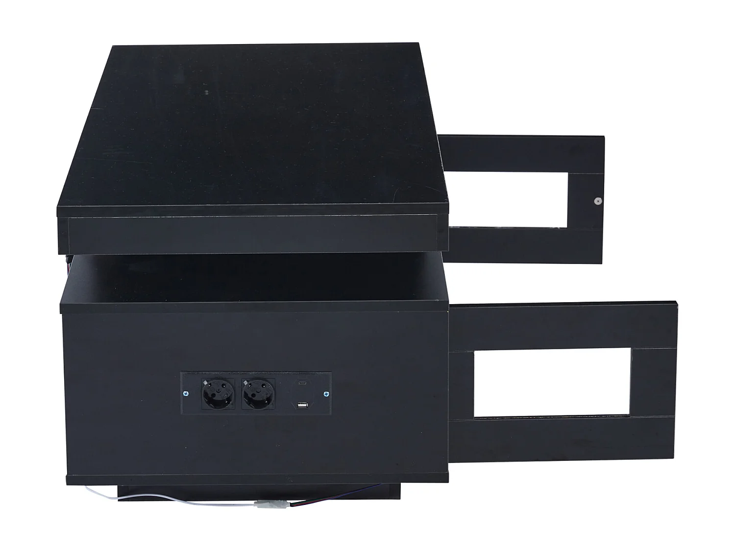 Table basse haute brillance, avec LED,  Panneau de Particules + Verre Trempé, 100 x 50 x 43 cm, noir