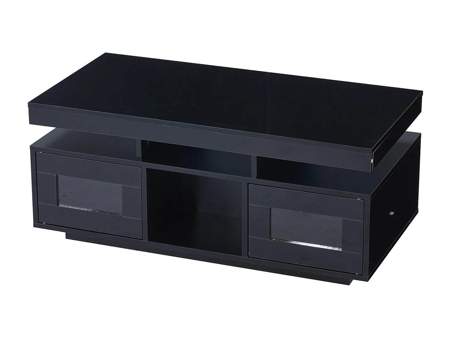 Table basse haute brillance, avec LED,  Panneau de Particules + Verre Trempé, 100 x 50 x 43 cm, noir