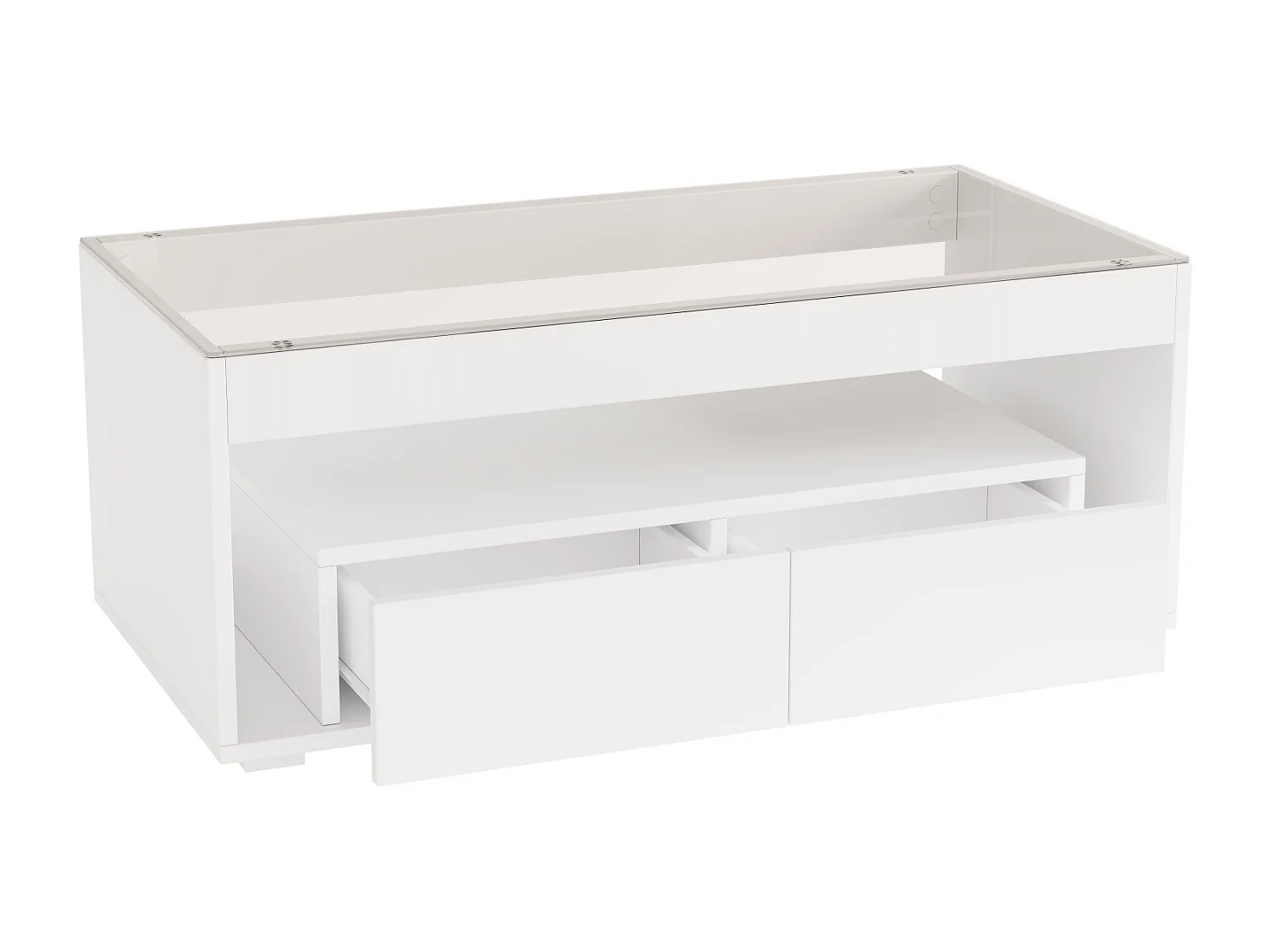 Table Basse Moderne avec LED, Table rectangulaire avec 2 Grands tiroirs, Blanc, 100 × 50 × 40 cm