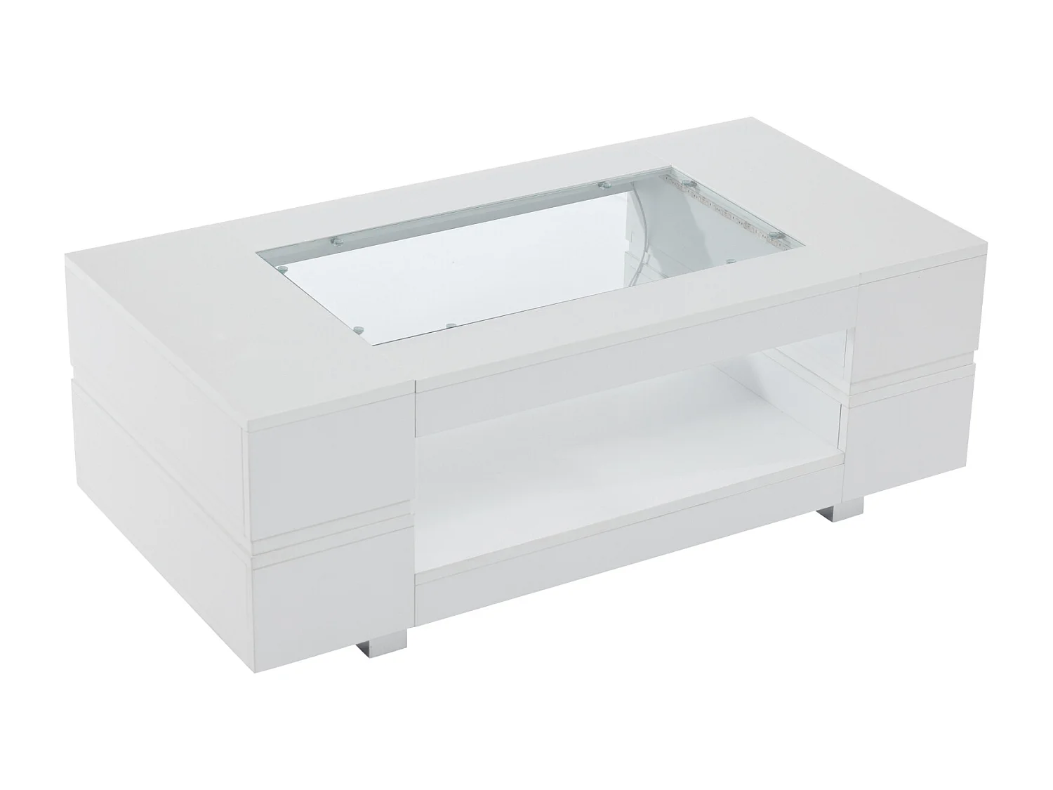 LED salontafel voor in de woonkamer, witte salontafel met open opbergruimte, glazen blad, 100 x 50 x 35 cm