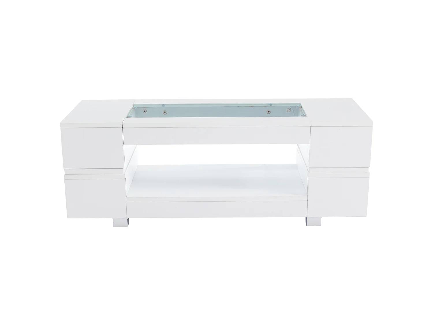 Tavolino da salotto a LED, tavolino bianco con vano portaoggetti aperto, piano in vetro, 100 x 50 x 35 cm