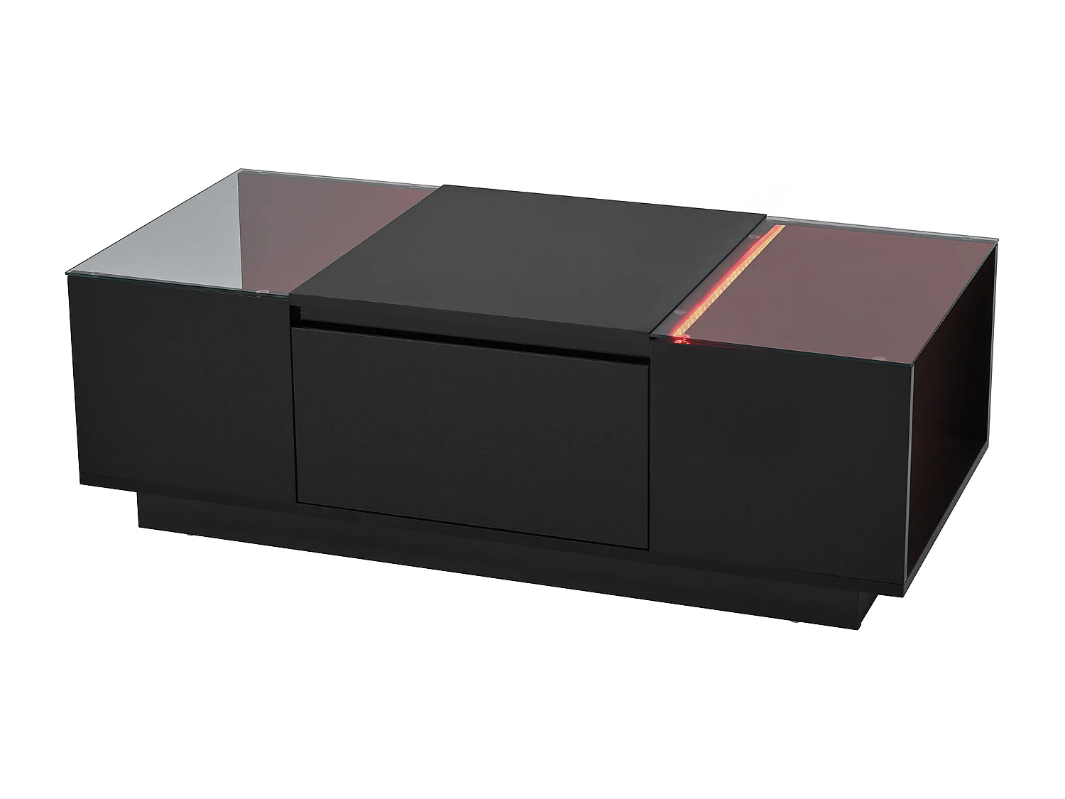 Mesa de centro moderna y minimalista de 105 cm con almacenaje, iluminación LED ambiental, color negro.