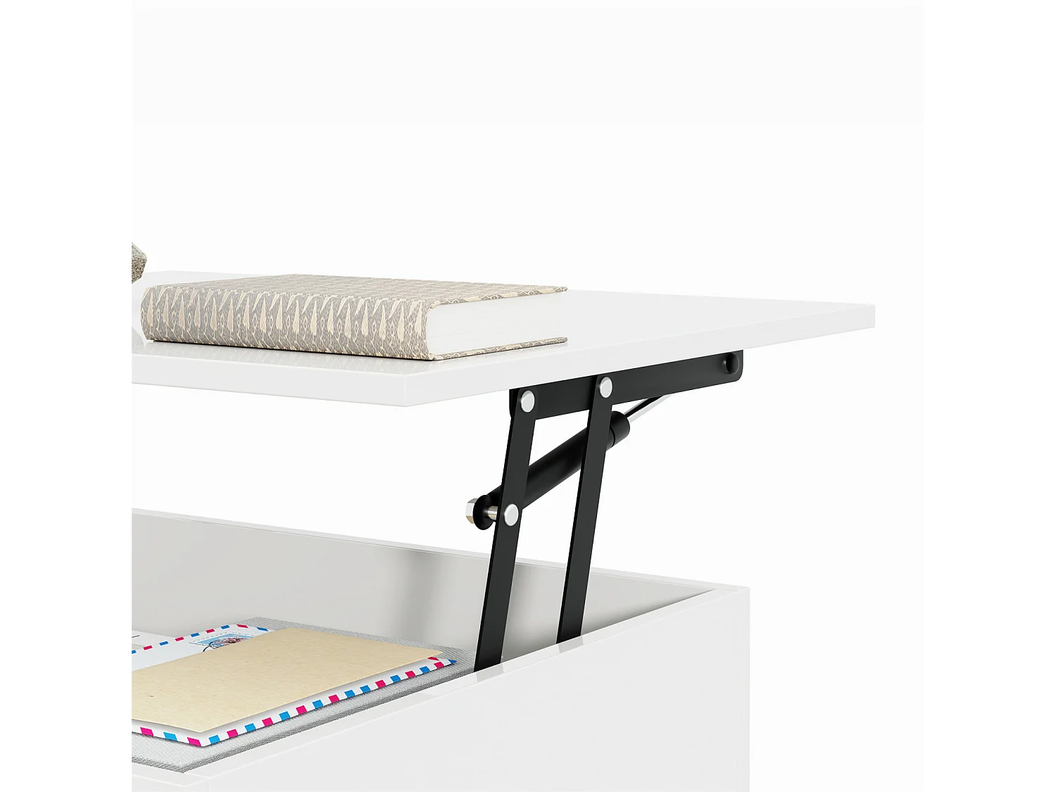 Tavolino da caffè, 100 x 50 x 33/47,5 cm, con piano in vetro ed effetto LED, bianco