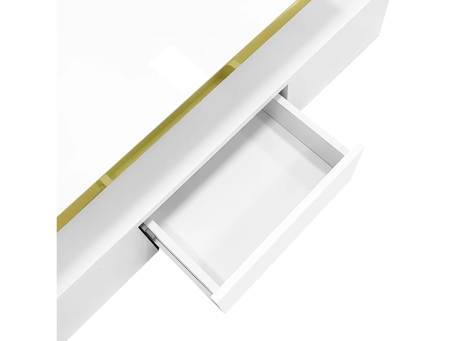 Table Basse avec éclairage LED , Table avec tiroirs, Table d'appoint avec Deux étagères , Blanc