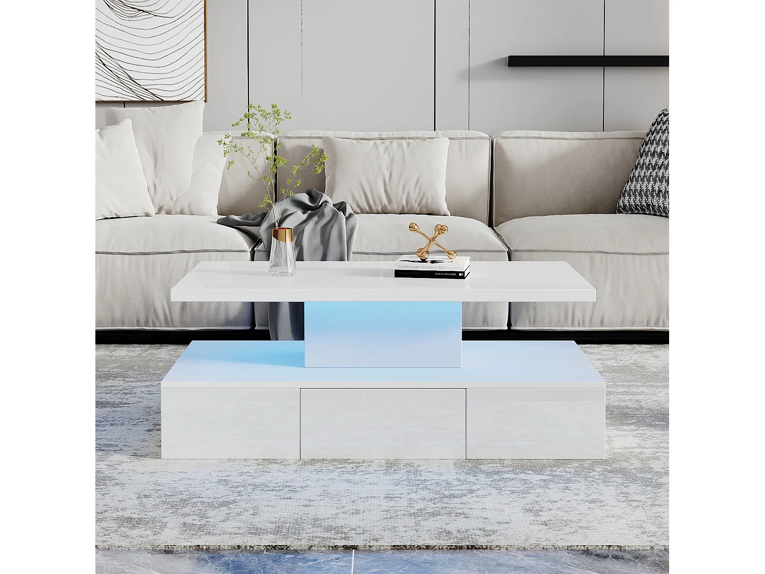 Salontafel met 2 lagen, 16 kleuren, schuifladen en displayplank, wit