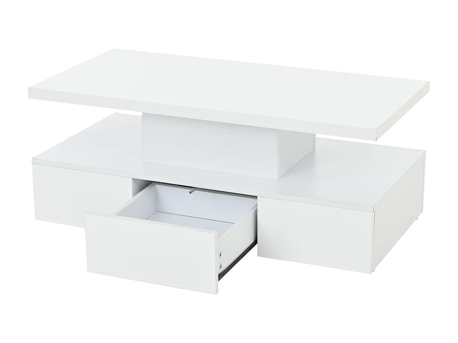 Salontafel met 2 lagen, 16 kleuren, schuifladen en displayplank, wit