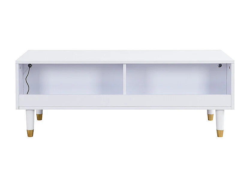 Table basse LED 110 x 50 x 40 cm, table de salon avec 2 tiroirs et façade en acrylique, blanc