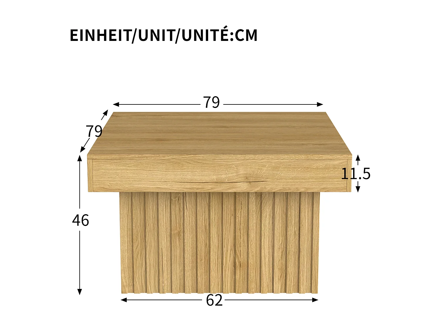Table basse carrée avec décor à rayures gravées -  pour salon - Couleur bois - 79 x 79 x 46 cm