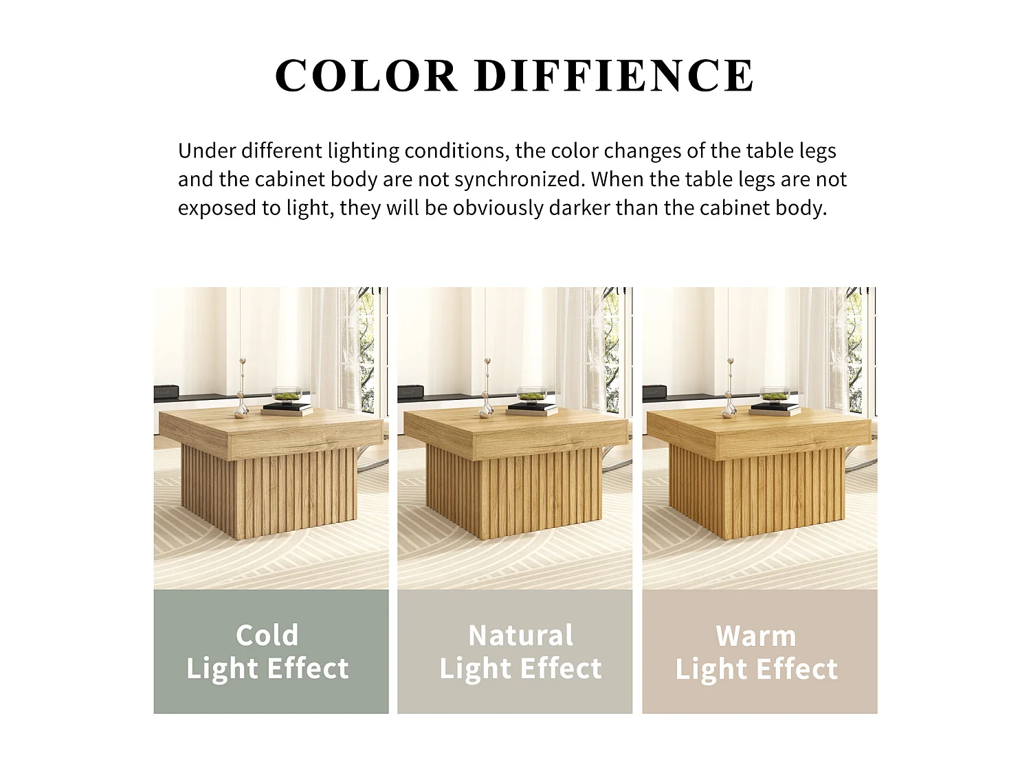 Table basse carrée avec décor à rayures gravées -  pour salon - Couleur bois - 79 x 79 x 46 cm