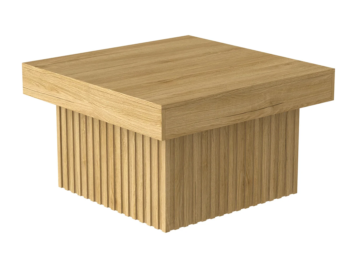Table basse carrée avec décor à rayures gravées -  pour salon - Couleur bois - 79 x 79 x 46 cm