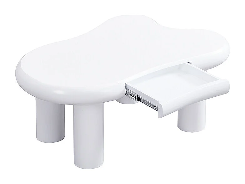 Mesa de centro blanca de MDF con efecto nube, 16 luces LED de colores y cajones con espacio de almacenamiento.