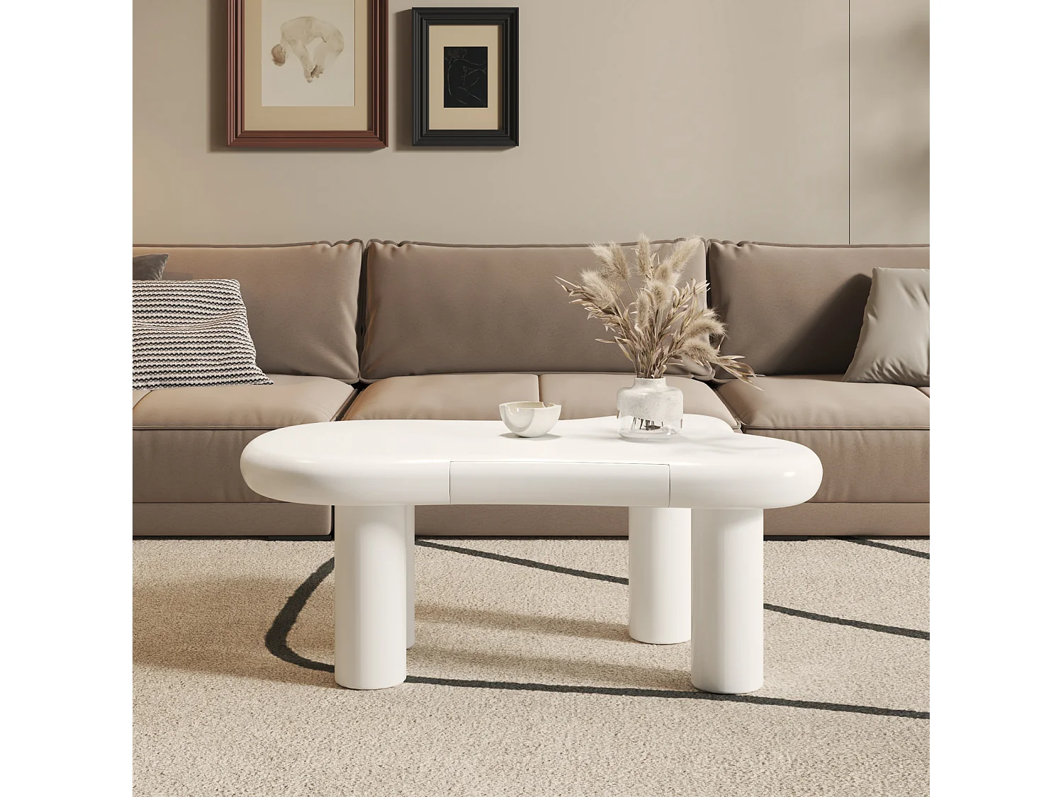 Table Basse en MDF Blanc Effet Nuage avec  LED 16 Couleurs et tiroirs - avec Espace de Rangement