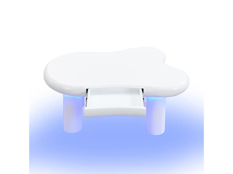 Table Basse en MDF Blanc Effet Nuage avec  LED 16 Couleurs et tiroirs - avec Espace de Rangement