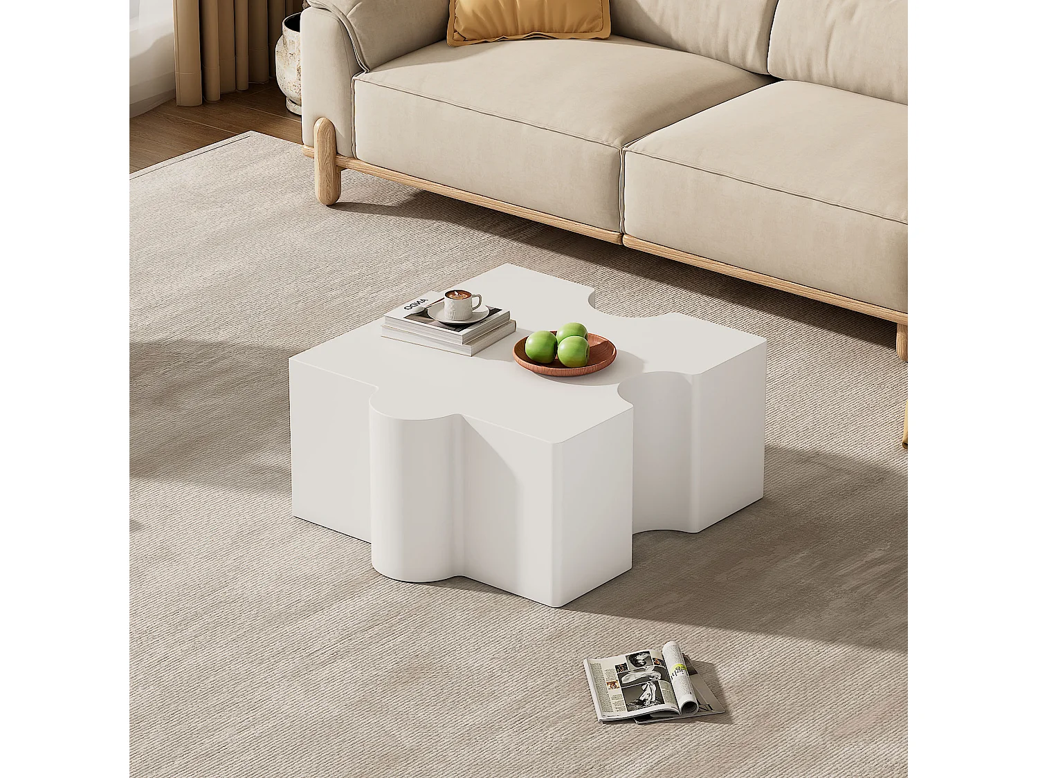 Mesa de centro con almacenaje, capacidad de 30 kg, MDF, 65 x 65 x 32 cm - Blanca