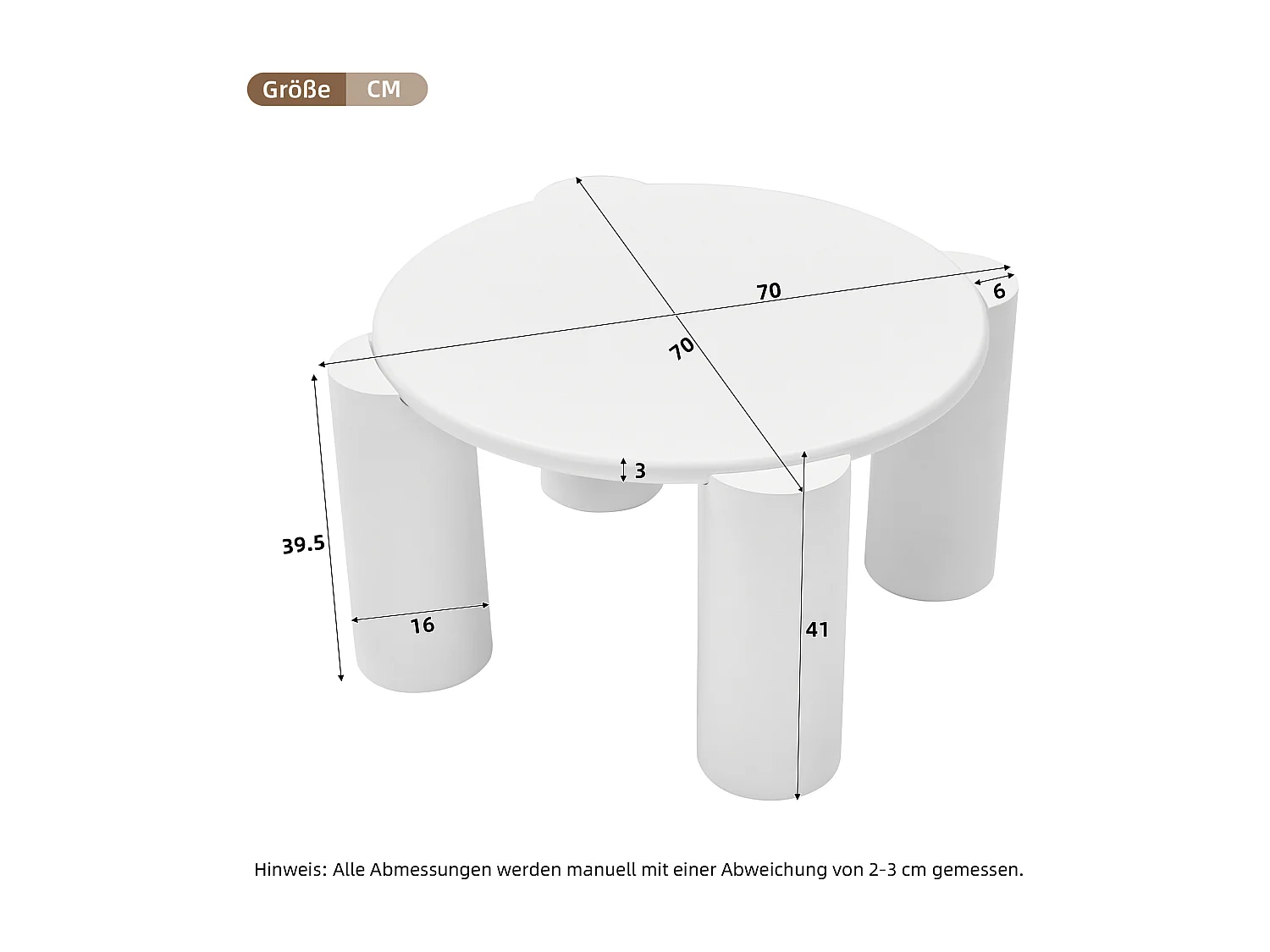 Mesa de centro blanca nube, con 4 patas estables, mesa pequeña, bordes redondeados, ideal para la sala de estar