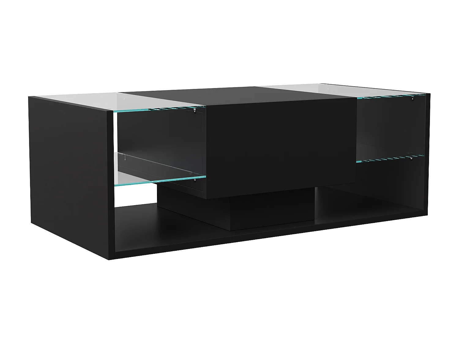 Table basse flottante LED noir 100 x 50 x 35 cm, plateau en verre trempé, haute brillance