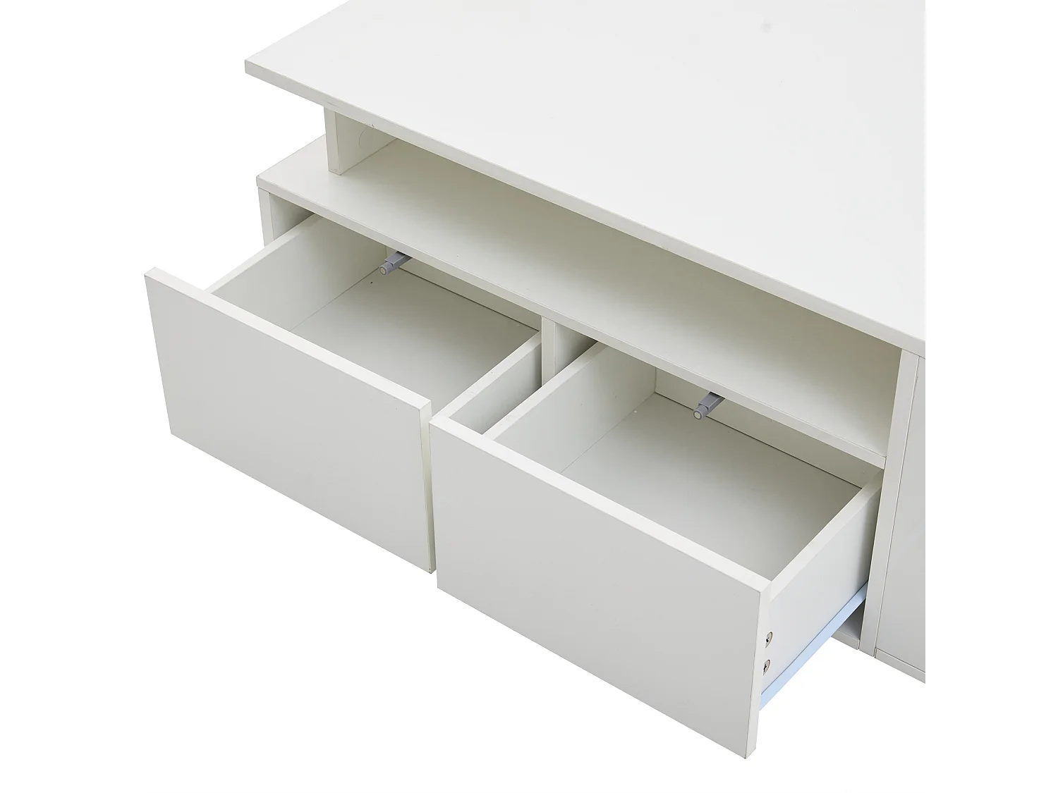 Mesa de centro com iluminação LED, mesa de sofá brilhante com 2 gavetas, 100 x 50 x 35 cm, para sala de estar, branca.