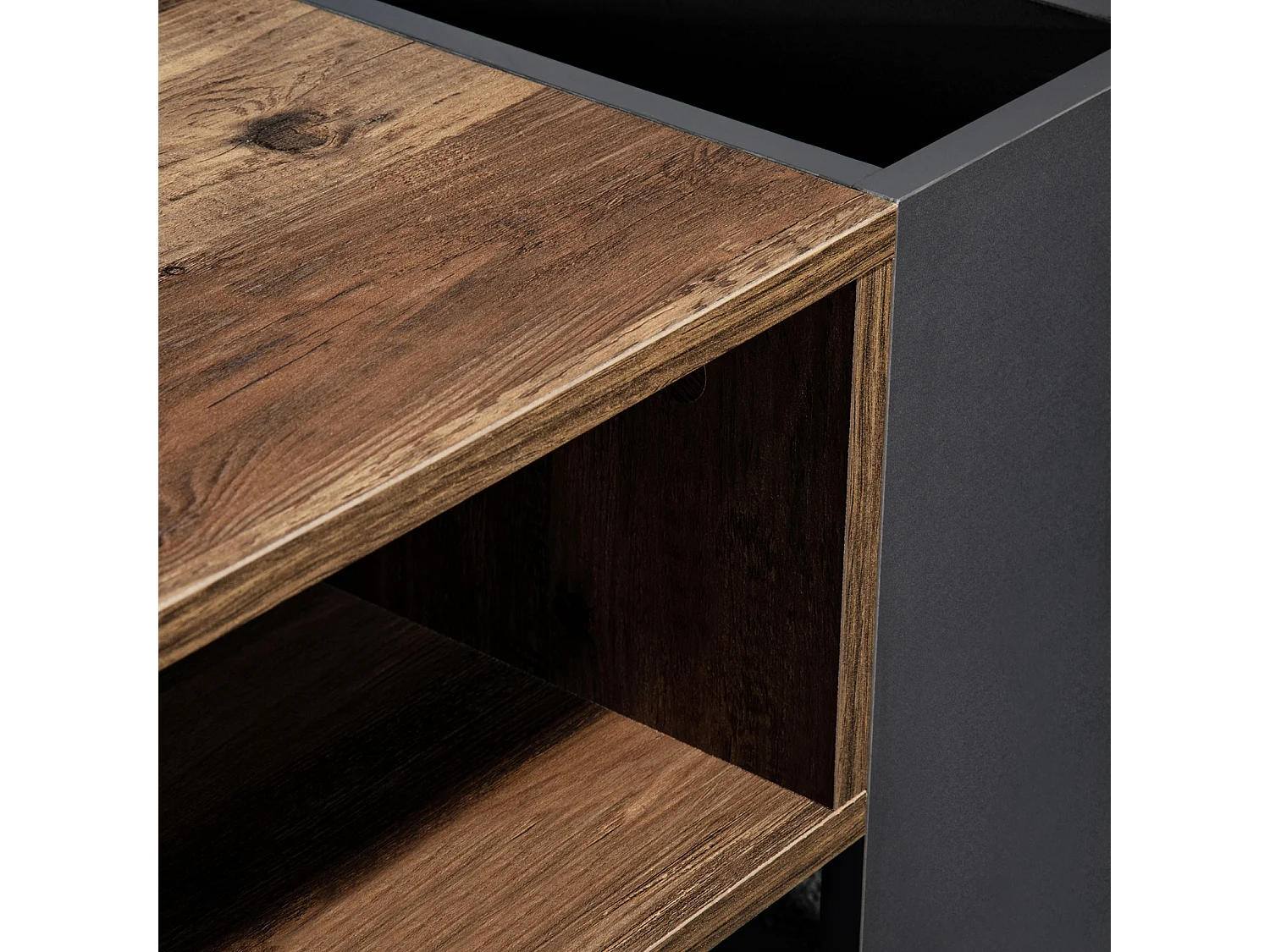 Table Basse avec Compartiments de Rangement Double Face Table de canapé de Salon, Bois + Gris Noir